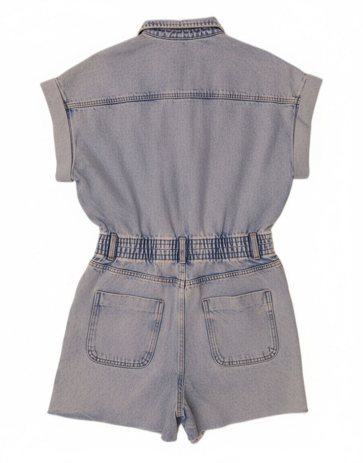 Macacão jeans feminino Zara Reino Unido 14 algodão azul médio