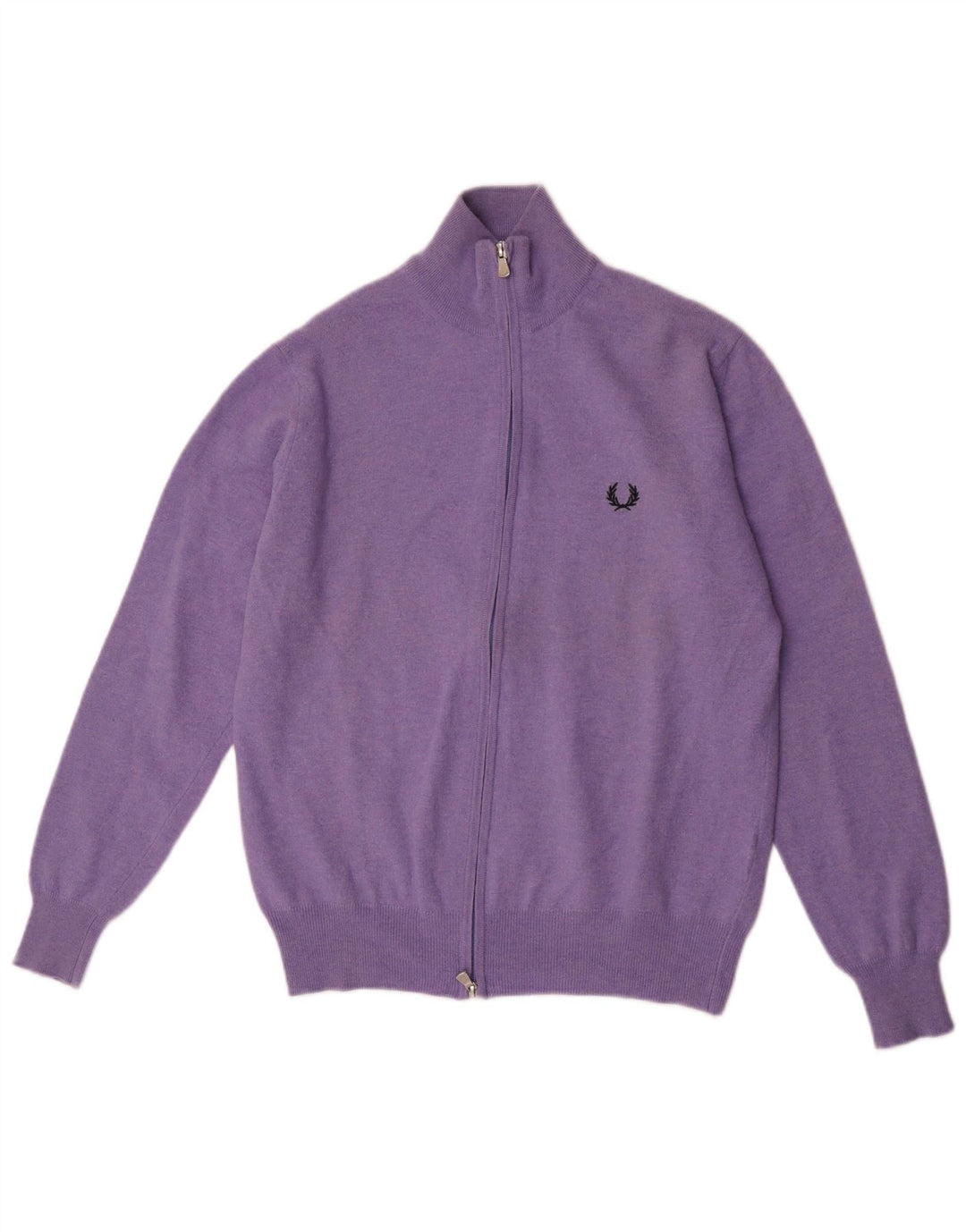 Suéter cardigã masculino Fred Perry de lã roxa pequena