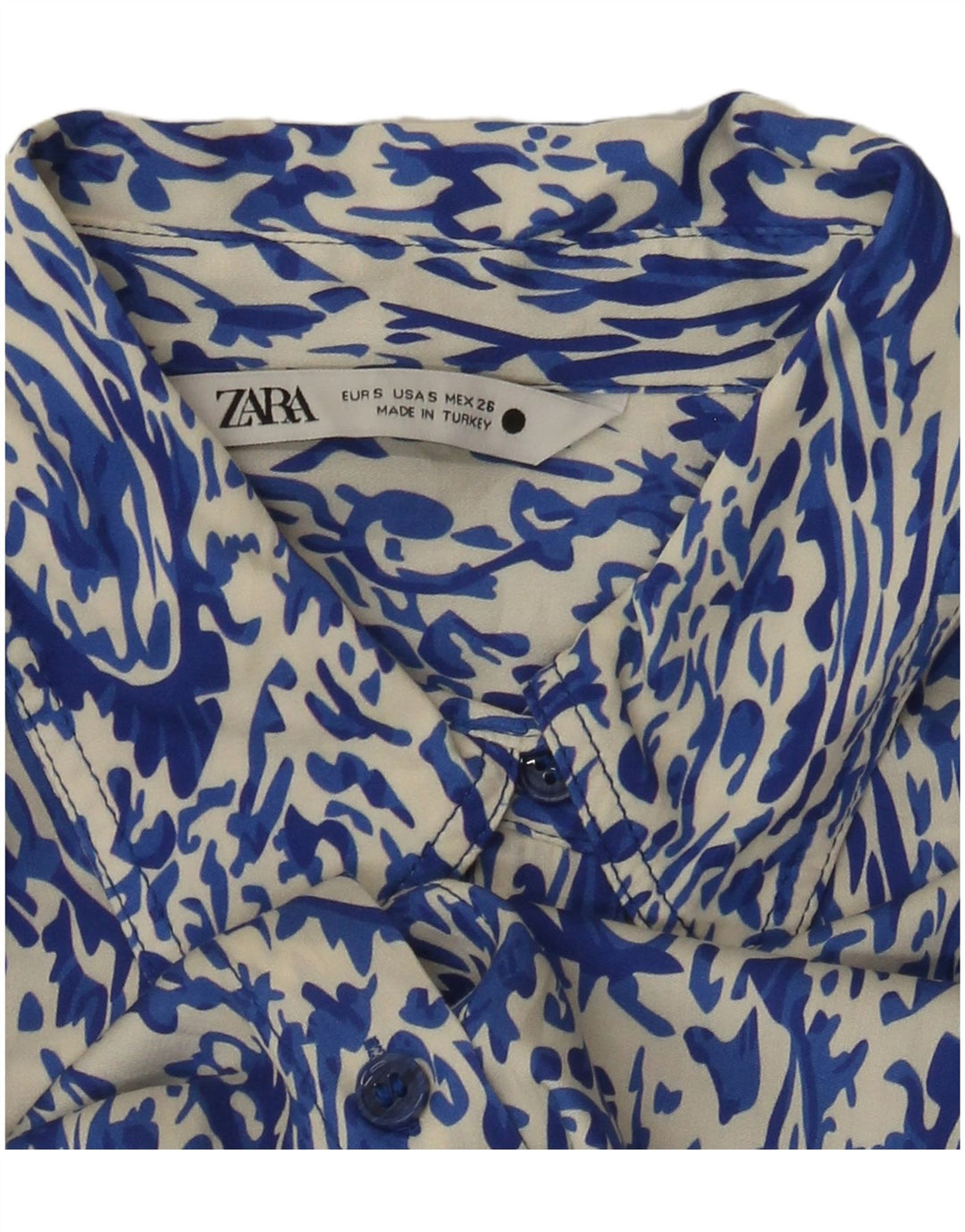 Camisa feminina folgada Zara Reino Unido 10 pequena azul paisley