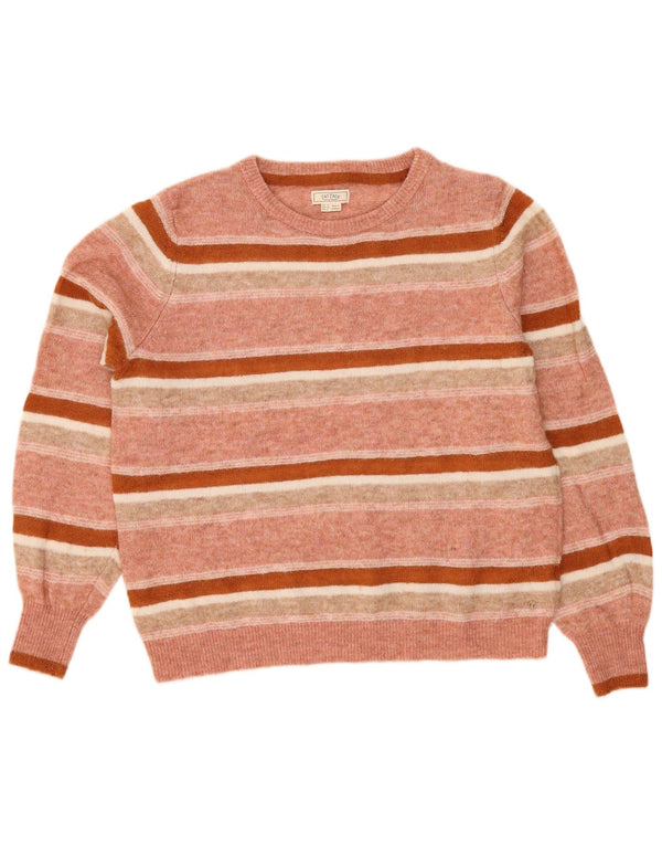 Suéter feminino com gola canoa Fat Face UK 12 listrado rosa médio