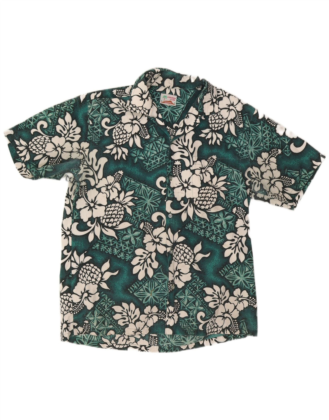 Camisa masculina vintage de manga curta grande verde floral