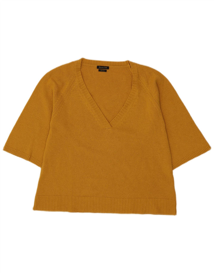 Suéter feminino Massimo Dutti manga curta com decote em V Reino Unido 14 médio amarelo