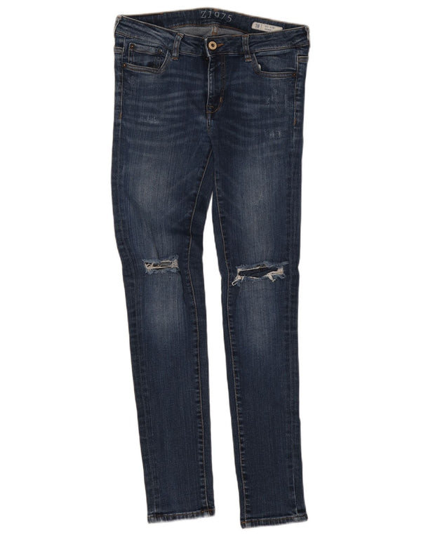 Zara Jeans skinny feminino de cintura média desgastada UE 38 pequeno W30 L29 azul
