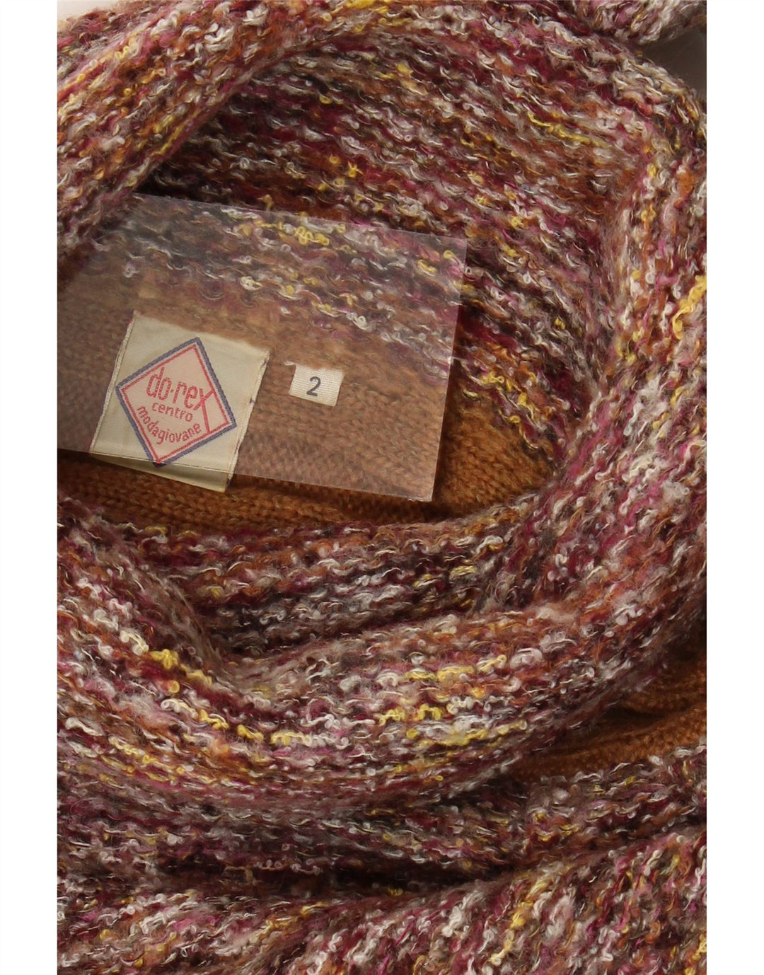 Suéter feminino VINTAGE com gola redonda UK 14 listrado médio multicolorido