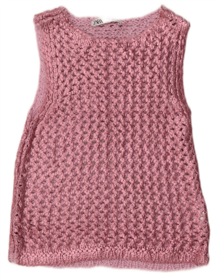 Blusa feminina de crochê sem mangas Zara Top UK 8 pequeno rosa