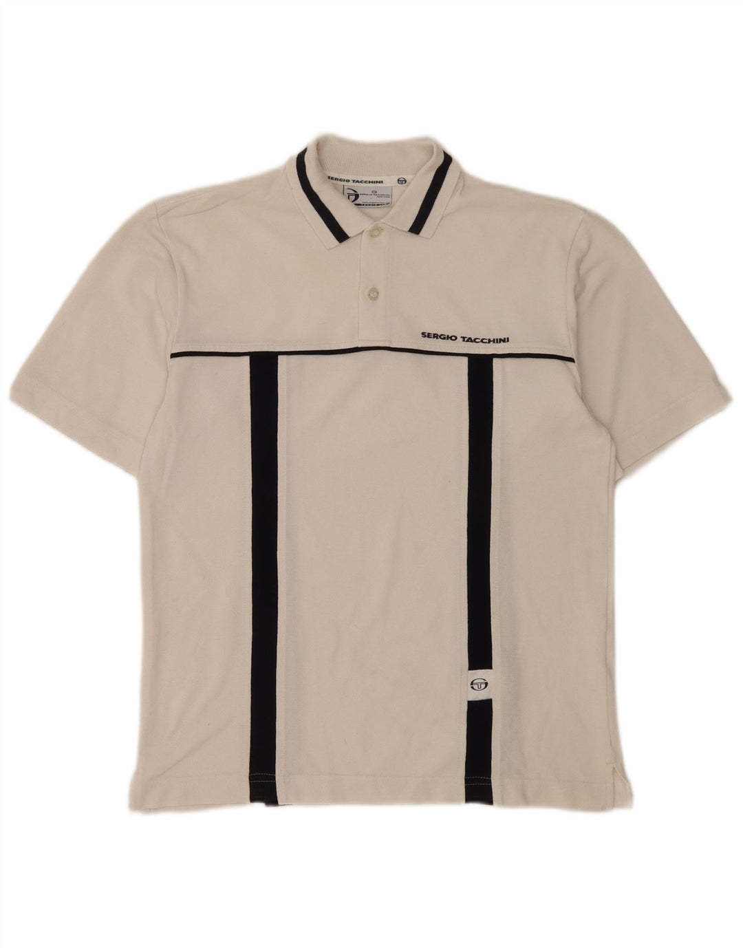 Camisa polo masculina Sergio Tacchini pequena branca de algodão colorblock