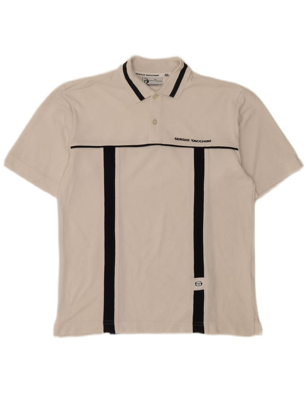 Camisa polo masculina Sergio Tacchini pequena branca de algodão colorblock