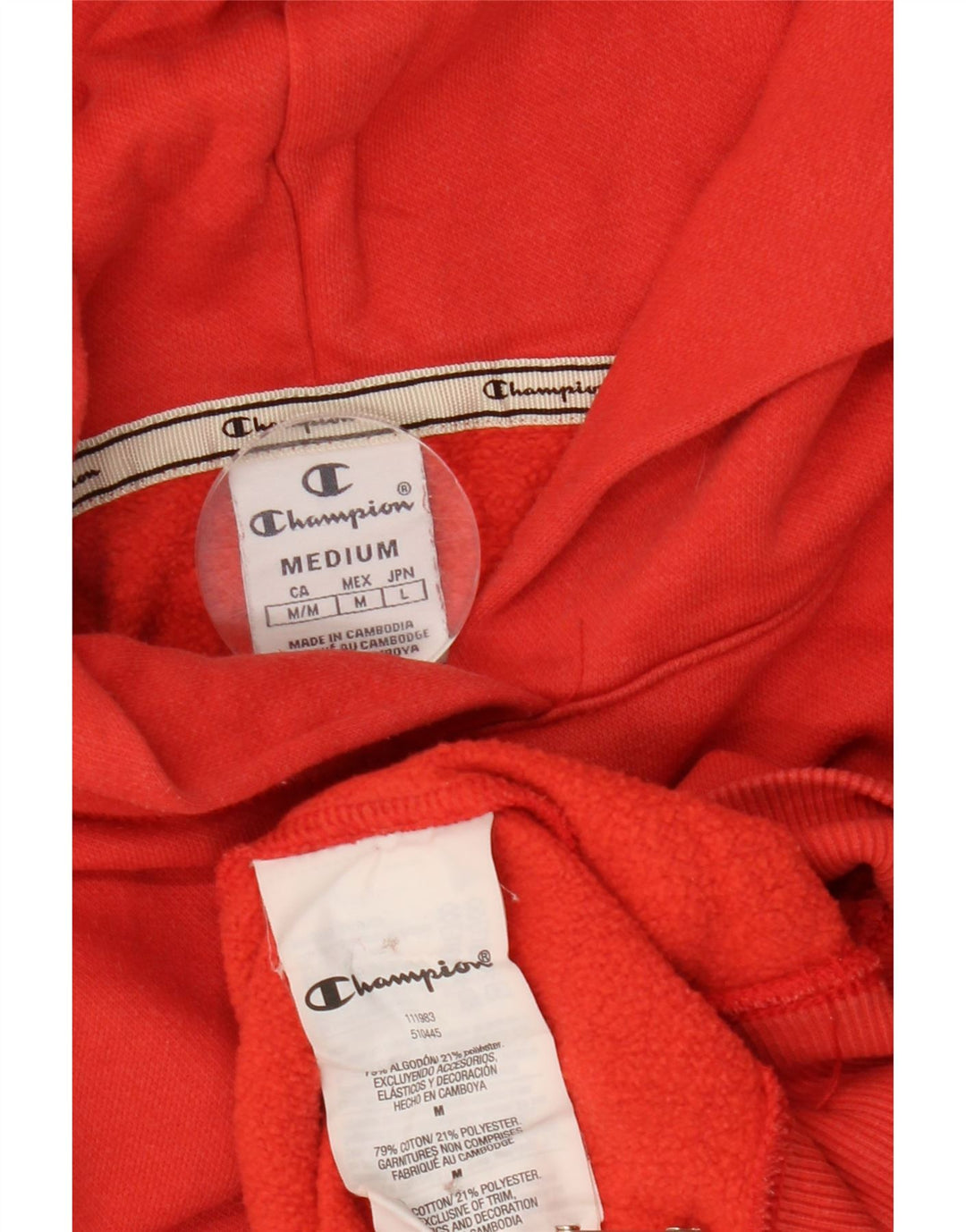 CHAMPION Suéter feminino com capuz e estampa gráfica Reino Unido 14 algodão vermelho médio