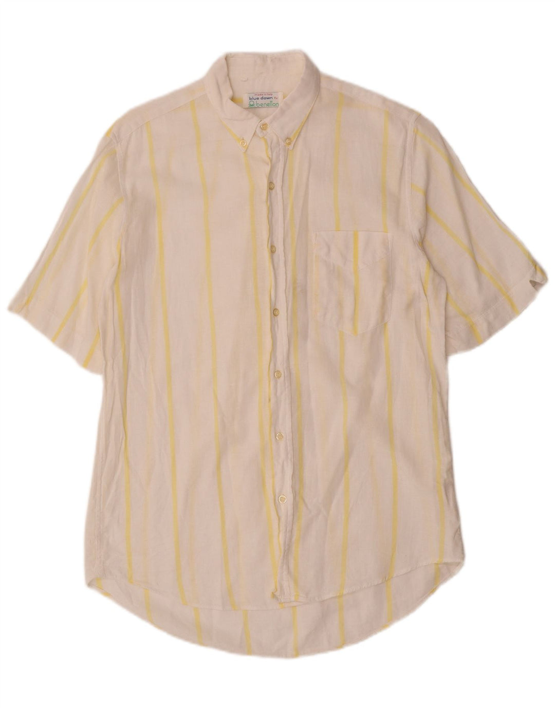Camisa masculina de manga curta BENETTON de algodão listrado branco médio