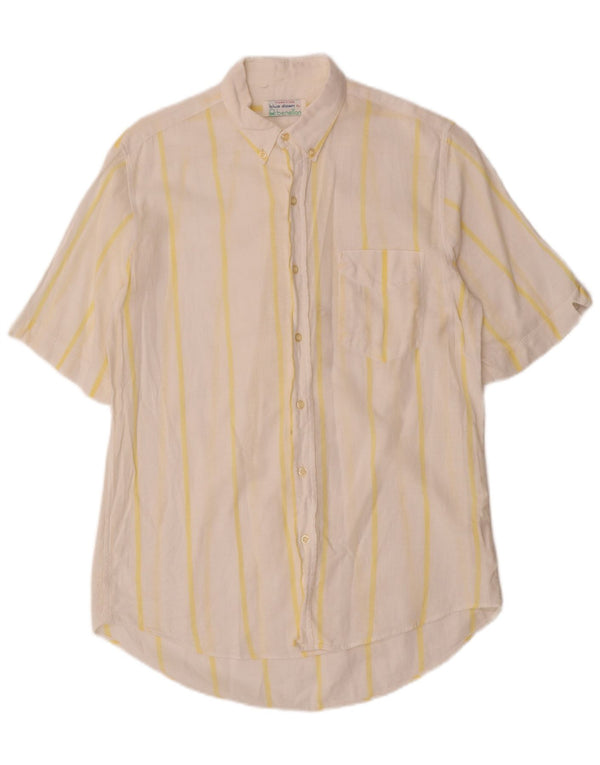 Camisa masculina de manga curta BENETTON de algodão listrado branco médio