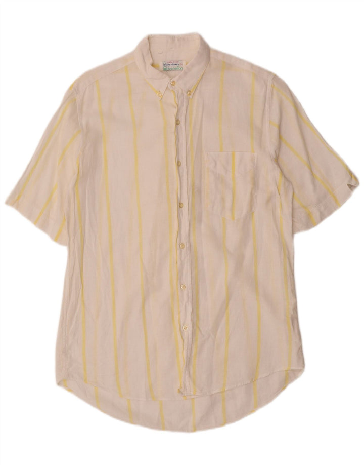 Camisa masculina de manga curta BENETTON de algodão listrado branco médio