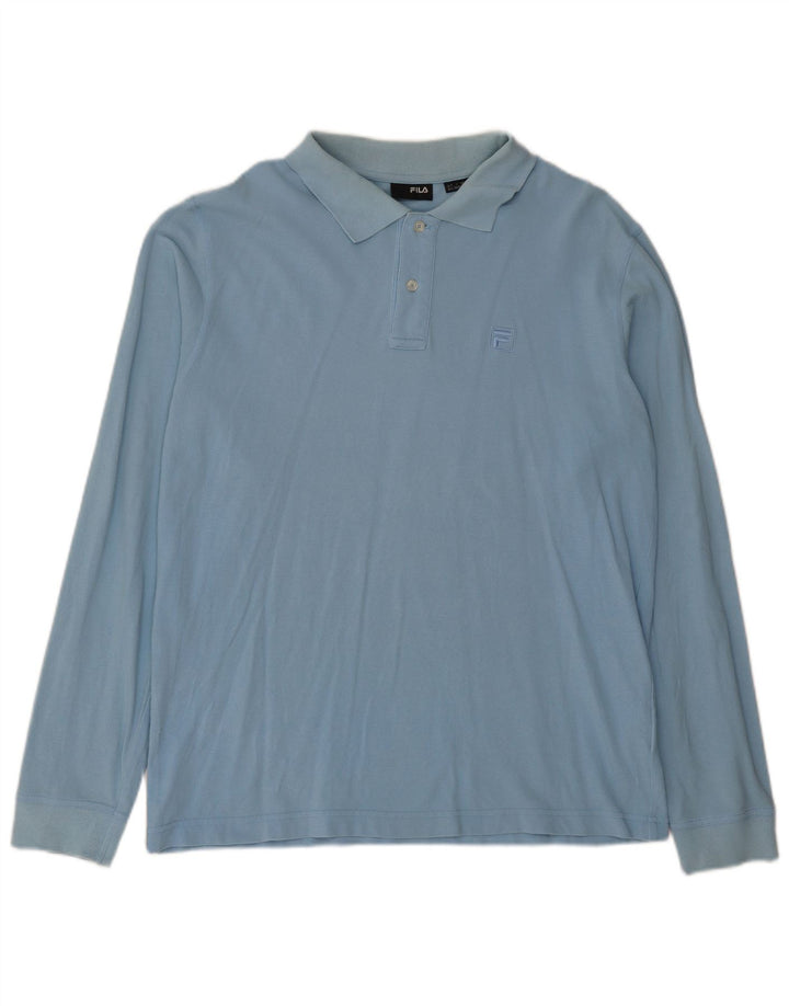 Polo masculino Fila de manga comprida grande algodão azul