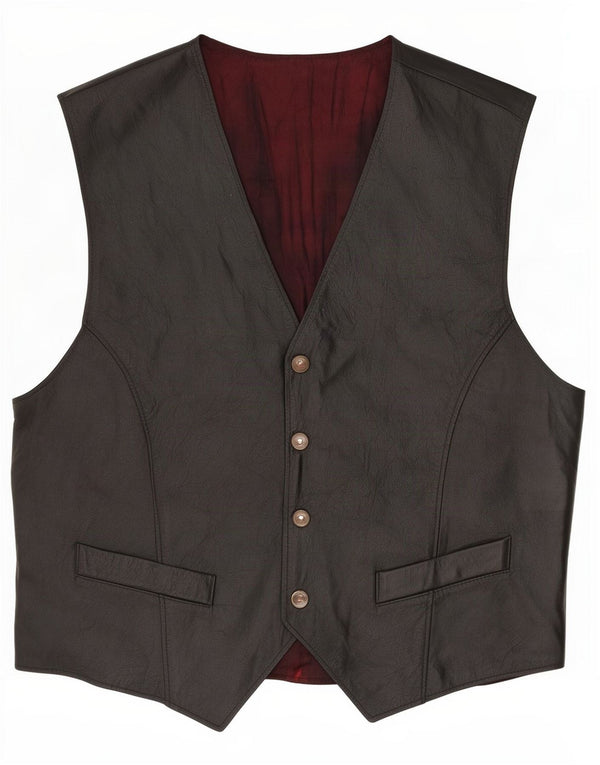 Vintage Mens Leather Waistcoat IT 52 Large Black