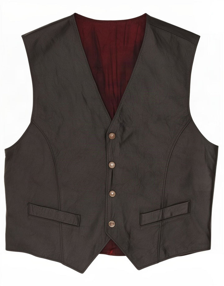 Colete de couro masculino vintage IT 52 grande preto