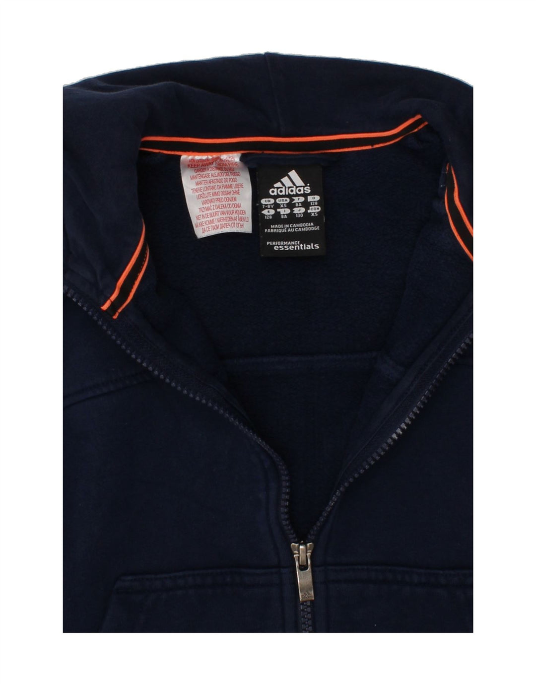 ADIDAS Boys Zip Hoodie Sweater 7-8 Years Navy Blue Cotton Vintage Adidas and Second-Hand Adidas from Messina Hembry 