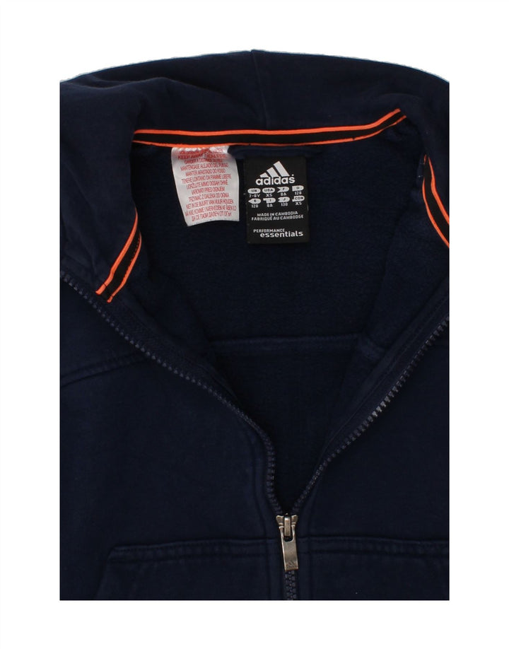 ADIDAS Boys Zip Hoodie Sweater 7-8 Years Navy Blue Cotton Vintage Adidas and Second-Hand Adidas from Messina Hembry 