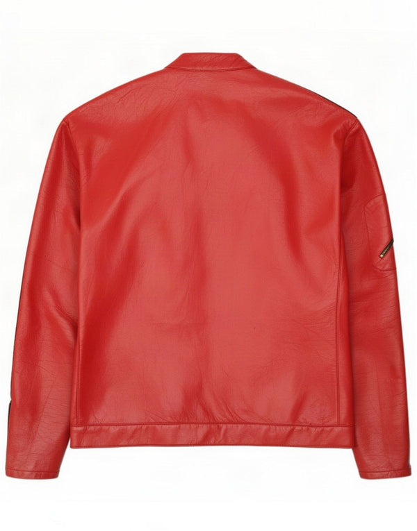 Jaqueta de couro masculina vintage UK 40 grande bloco de cores vermelho