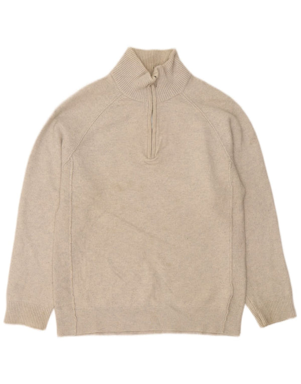 Suéter feminino Reiss com gola e zíper UK 18 XL lã manchada bege