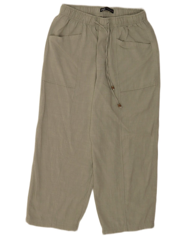 Zara Calça feminina folgada cortada média W28 L24 viscose verde