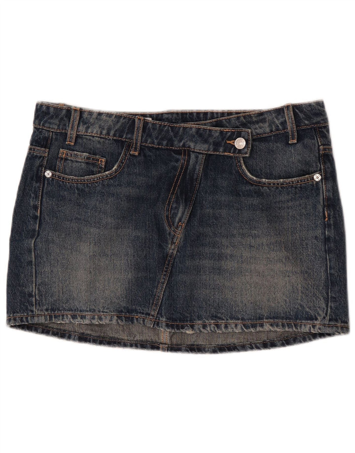 Mini saia jeans feminina Zara grande W30 algodão azul marinho