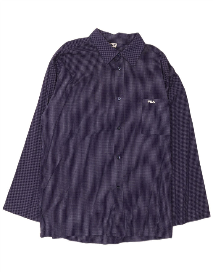 Camisa masculina Fila grande algodão guingão azul marinho