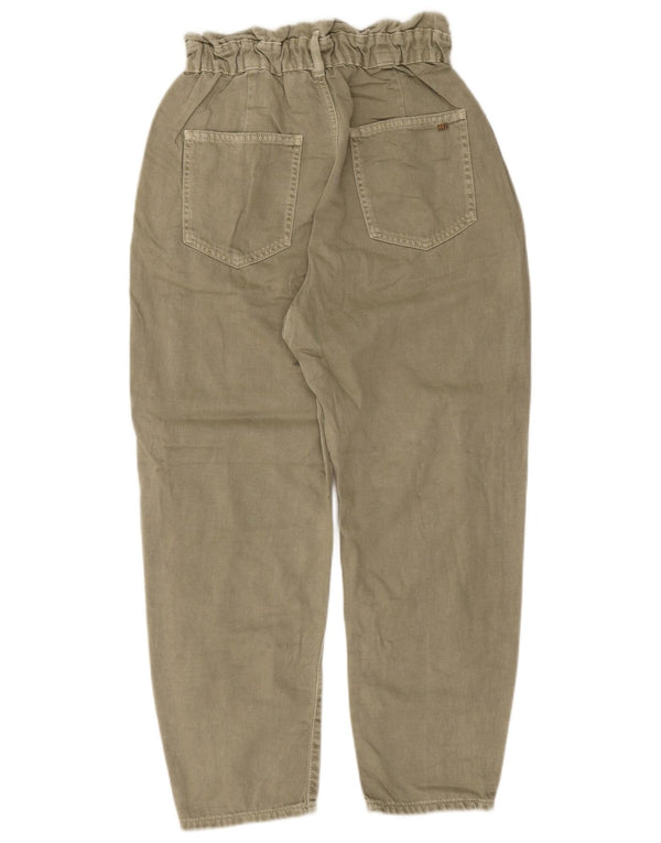 Calça jeans feminina Zara cintura alta cortada UE 38 pequena W28 L25 algodão cáqui