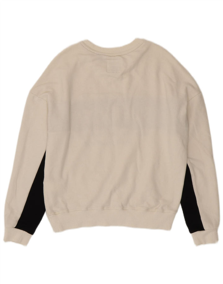 Suéter gráfico feminino Superdry UK 14 grande bloco colorido branco
