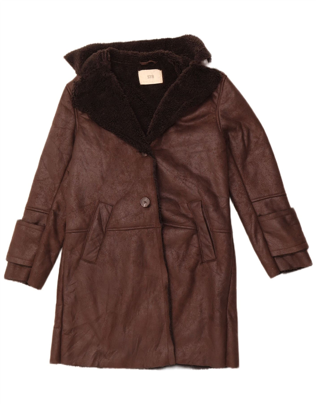 Sobretudo feminino sherpa grande STRADIVARIUS Reino Unido 6 XS poliéster marrom