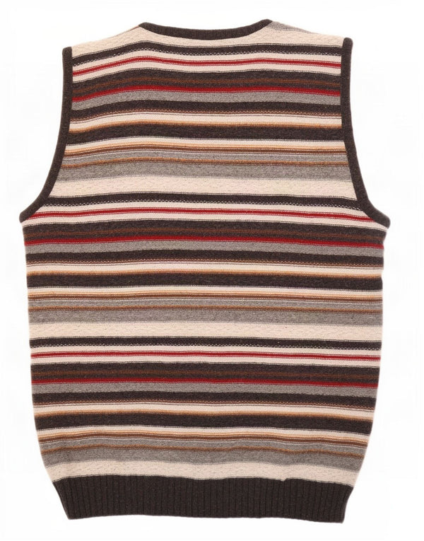 Suéter cardigã masculino vintage sem mangas, grande lã listrada multicolorida