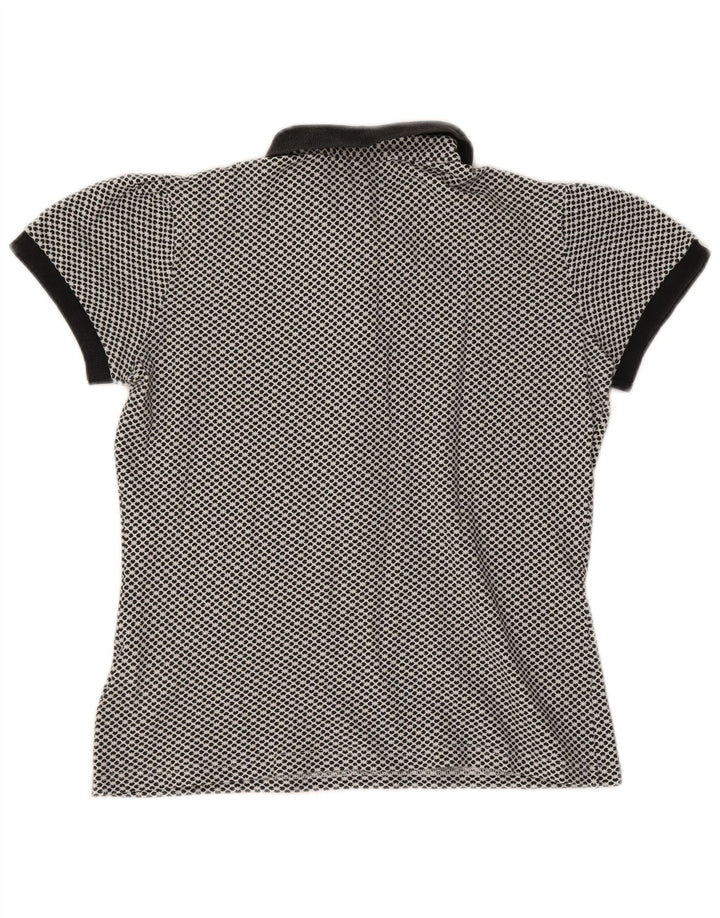 Camisa polo feminina FRED PERRY Reino Unido 12 algodão floral azul marinho médio