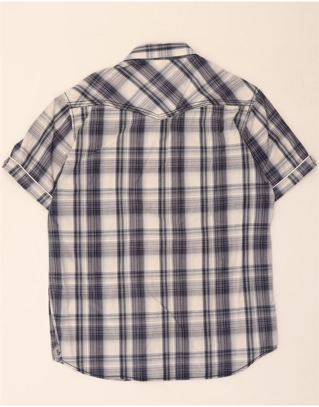 Camisa masculina WPM gráfica de manga curta XL azul marinho algodão xadrez