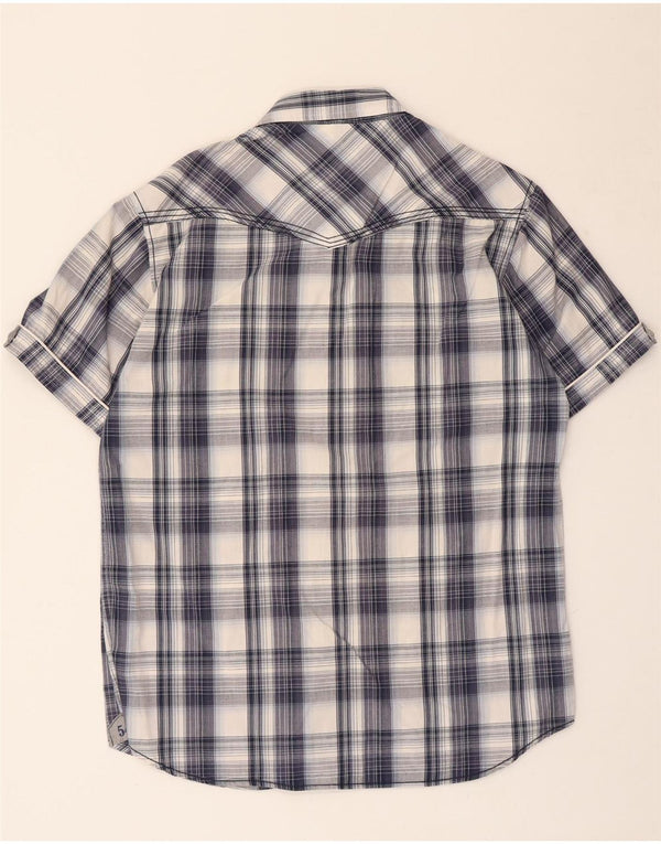 Camisa masculina WPM gráfica de manga curta XL azul marinho algodão xadrez