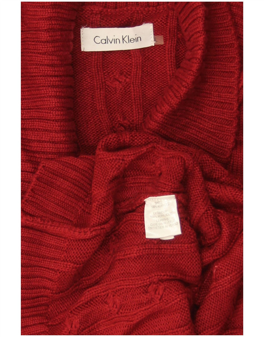Suéter feminino CALVIN KLEIN manga 3/4 com gola xale Reino Unido 16 grande vermelho