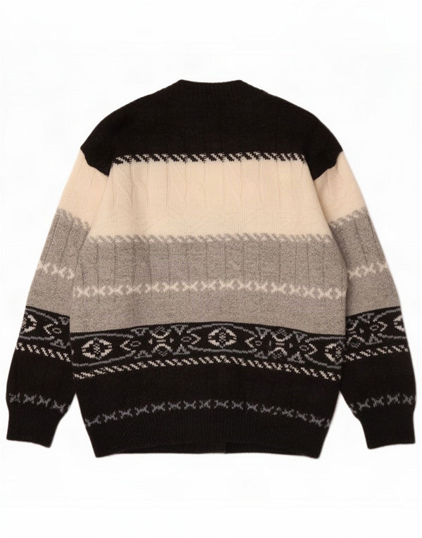 Suéter cardigã masculino vintage grande azul marinho Fair Isle