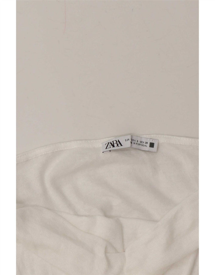 Zara Blusa Feminina Top UK 10 Pequena Branca