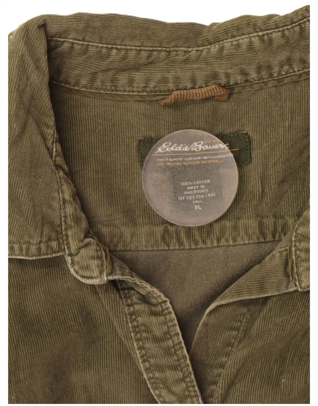 EDDIE BAUER Camisa alta feminina de veludo cotelê Reino Unido 18 XL algodão verde