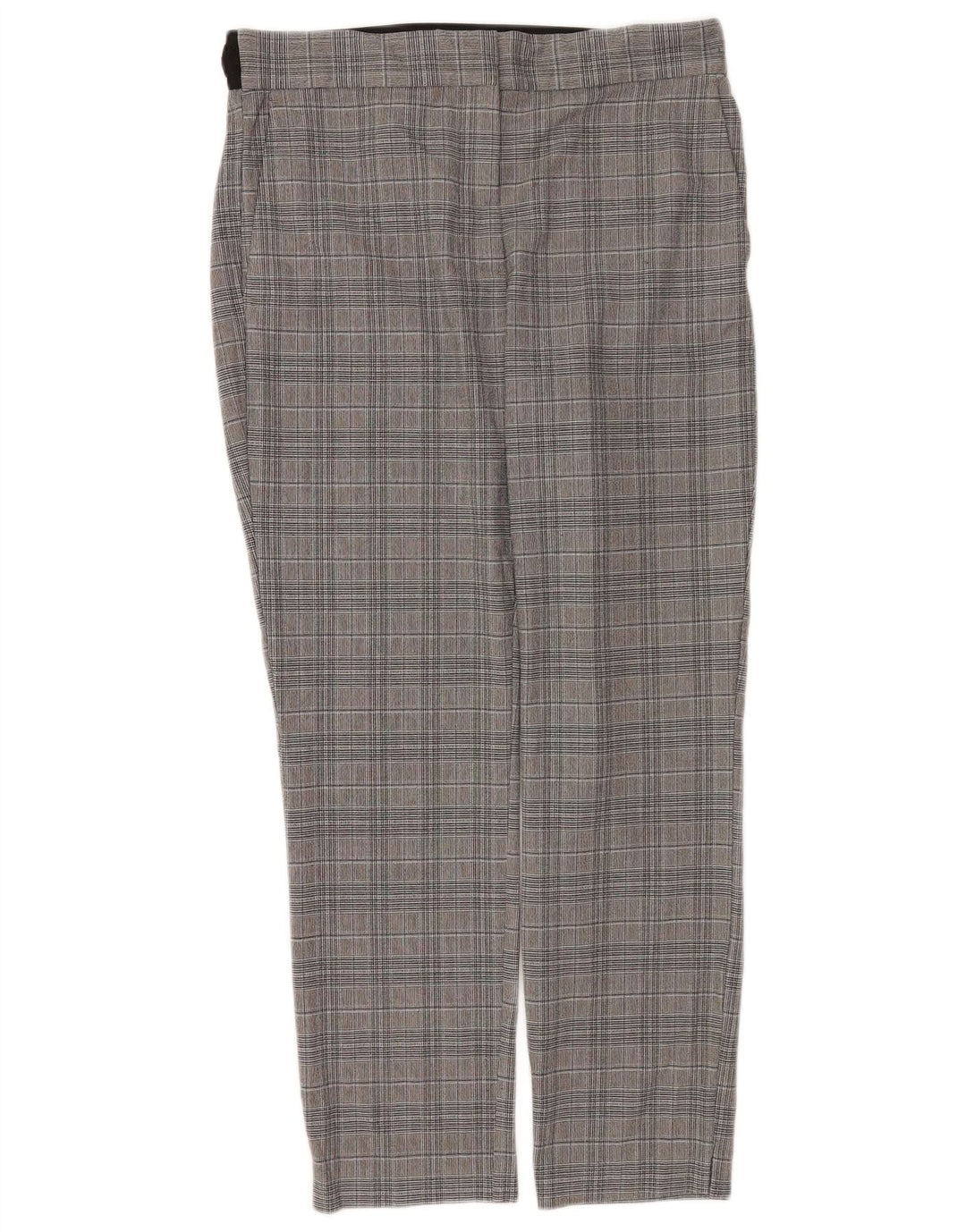 Zara Calça feminina reta de terno grande W32 L28 cinza xadrez poliéster