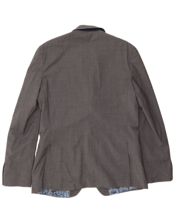 Jaqueta blazer masculina Ted Baker com 2 botões Slim Fit Reino Unido 42 XL lã cinza