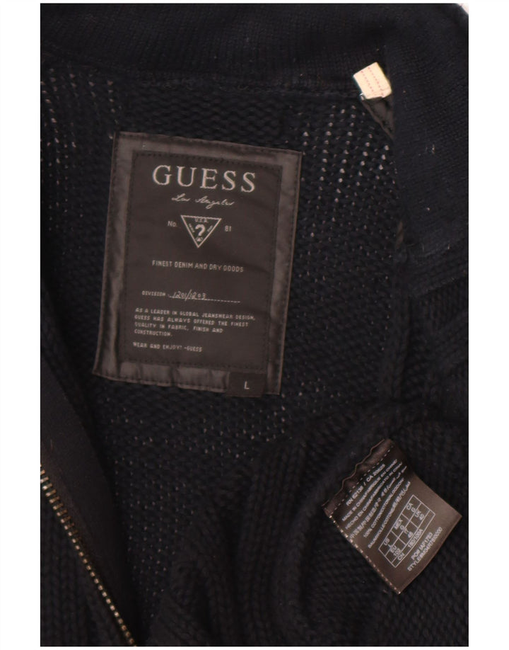 Guess Suéter Cardigan Masculino Grande Algodão Preto