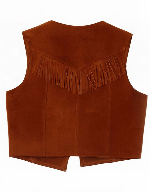 Colete feminino vintage de camurça ocidental UK 18 XL marrom