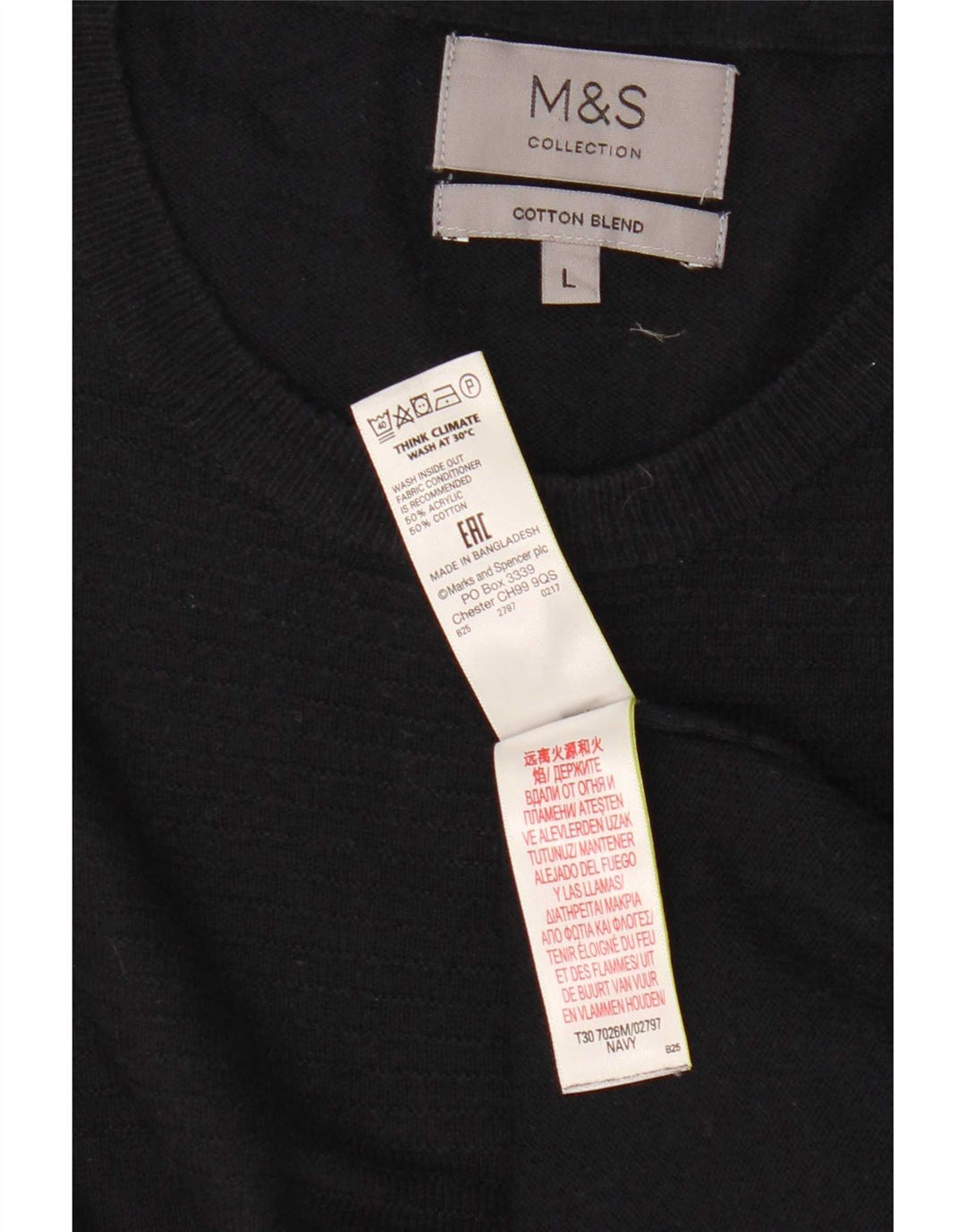 Suéter masculino Marks & Spencer com gola redonda grande acrílico azul marinho