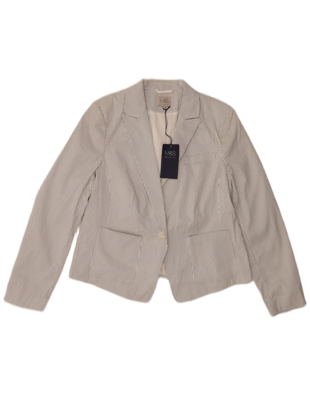 Jaqueta blazer feminina Marks & Spencer com 1 botão UK 14 listra cinza grande