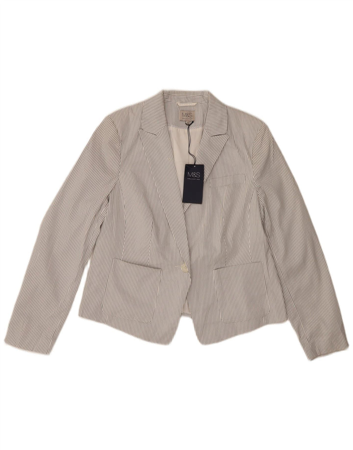 Jaqueta blazer feminina Marks & Spencer com 1 botão UK 14 listra cinza grande