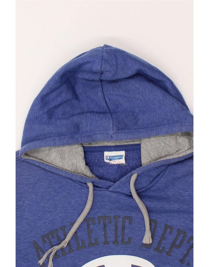 CHAMPION Mens Graphic Hoodie Jumper Small Blue Flecked Cotton Vintage Champion and Second-Hand Champion from Messina Hembry 