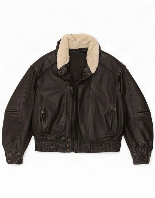 Jaqueta de couro masculina vintage UK 42 XL preta colorblock