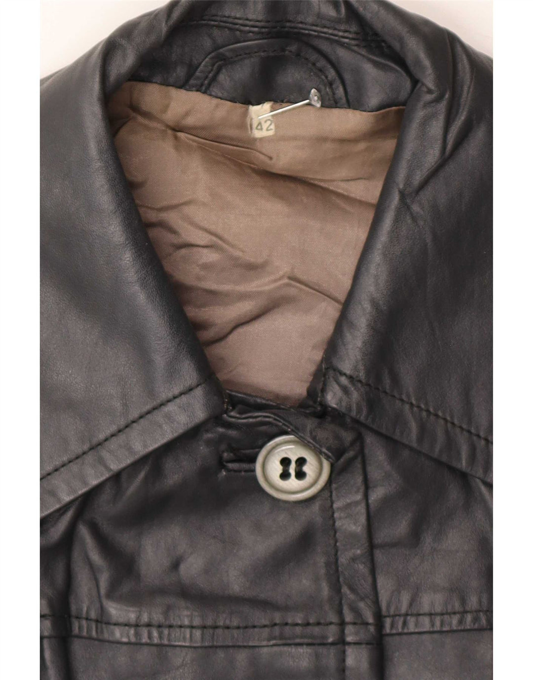Casaco de couro feminino vintage IT 42 preto médio