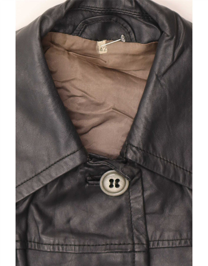 Casaco de couro feminino vintage IT 42 preto médio