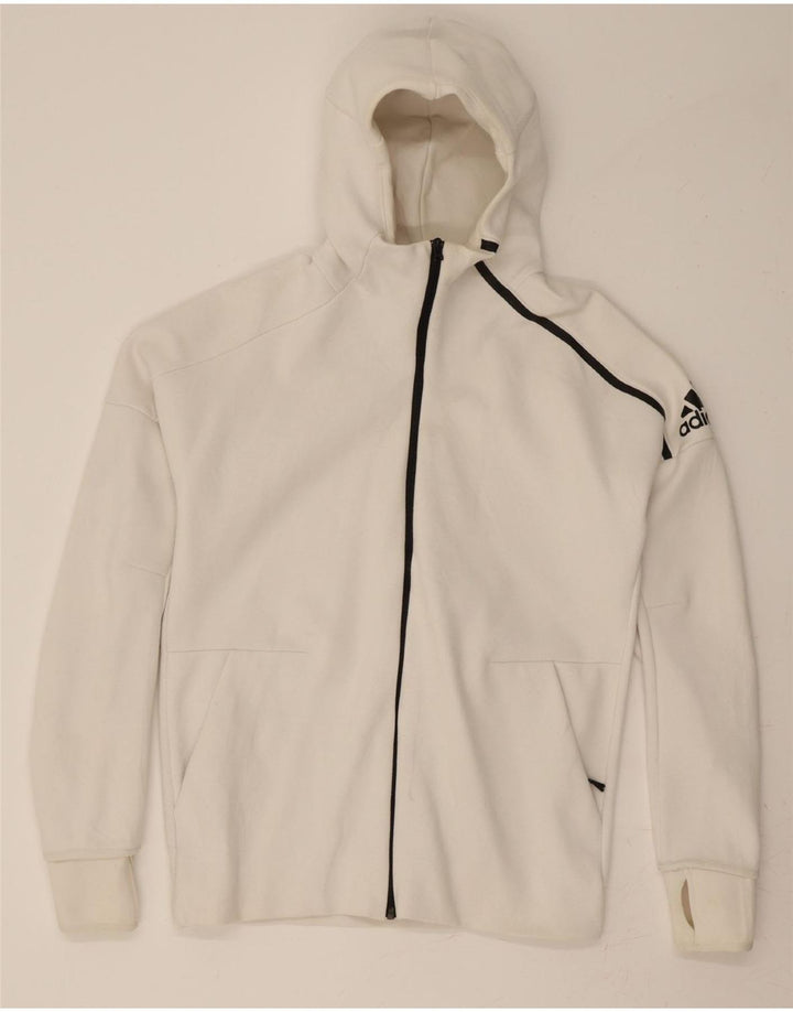 ADIDAS Mens Zip Hoodie Sweater Médio Algodão Branco