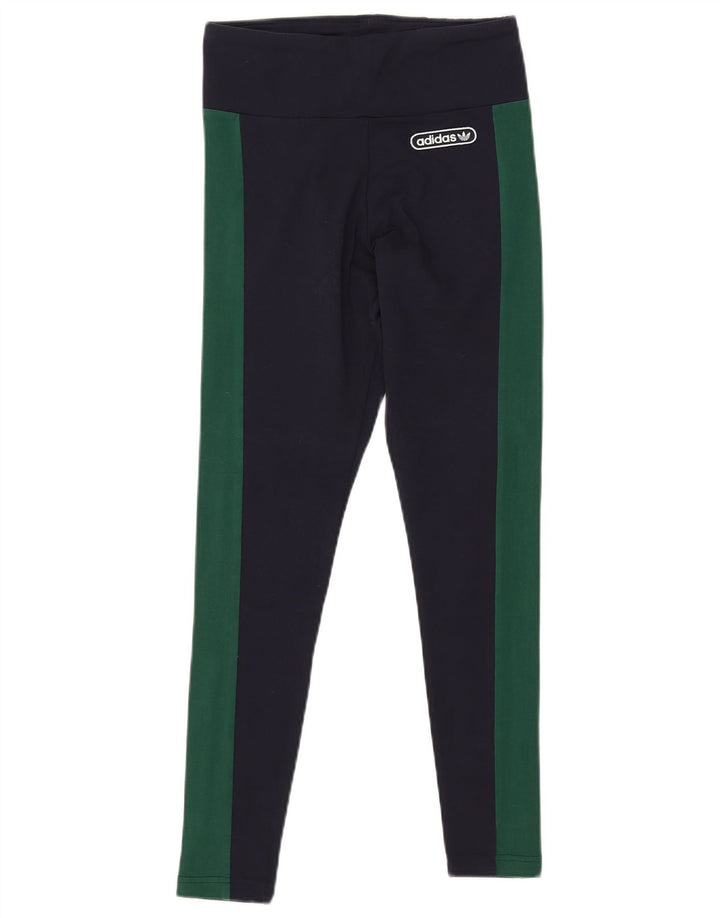 ADIDAS Womens Leggings UK 12 Médio Azul Marinho Colourblock Algodão