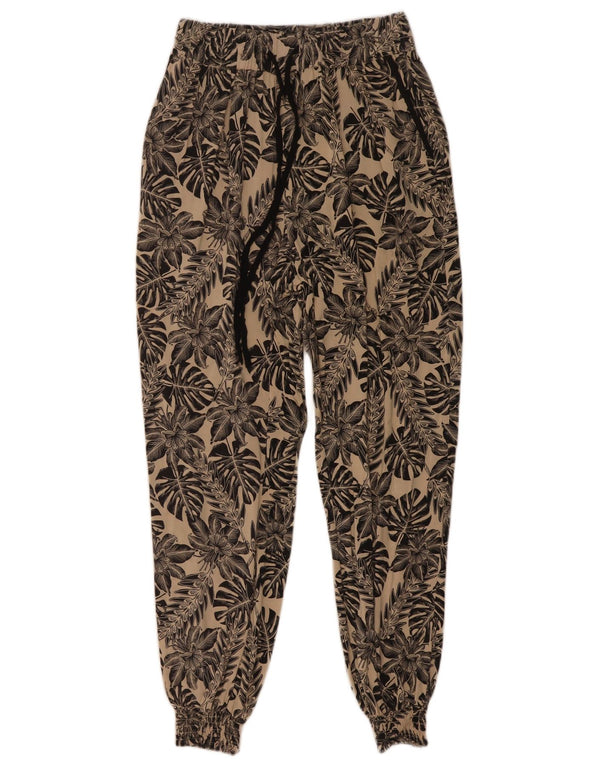 Calça jogger feminina Warehouse casual UK 8 pequena W24 L26 bege floral